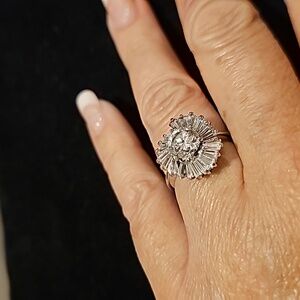 Sterling Silver 925 With CZ Diamonds Size 5 3/4 Really Gorgeous Cocktail Ring